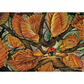 Colorful illustration of a ladybug on a branch with autumn leaves
