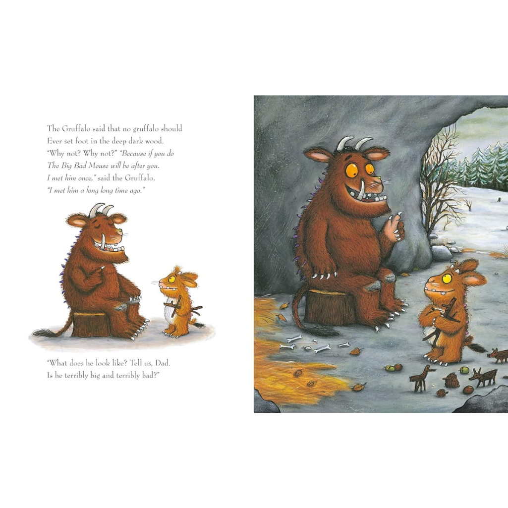 Illustration from a children's book featuring the Gruffalo characters.