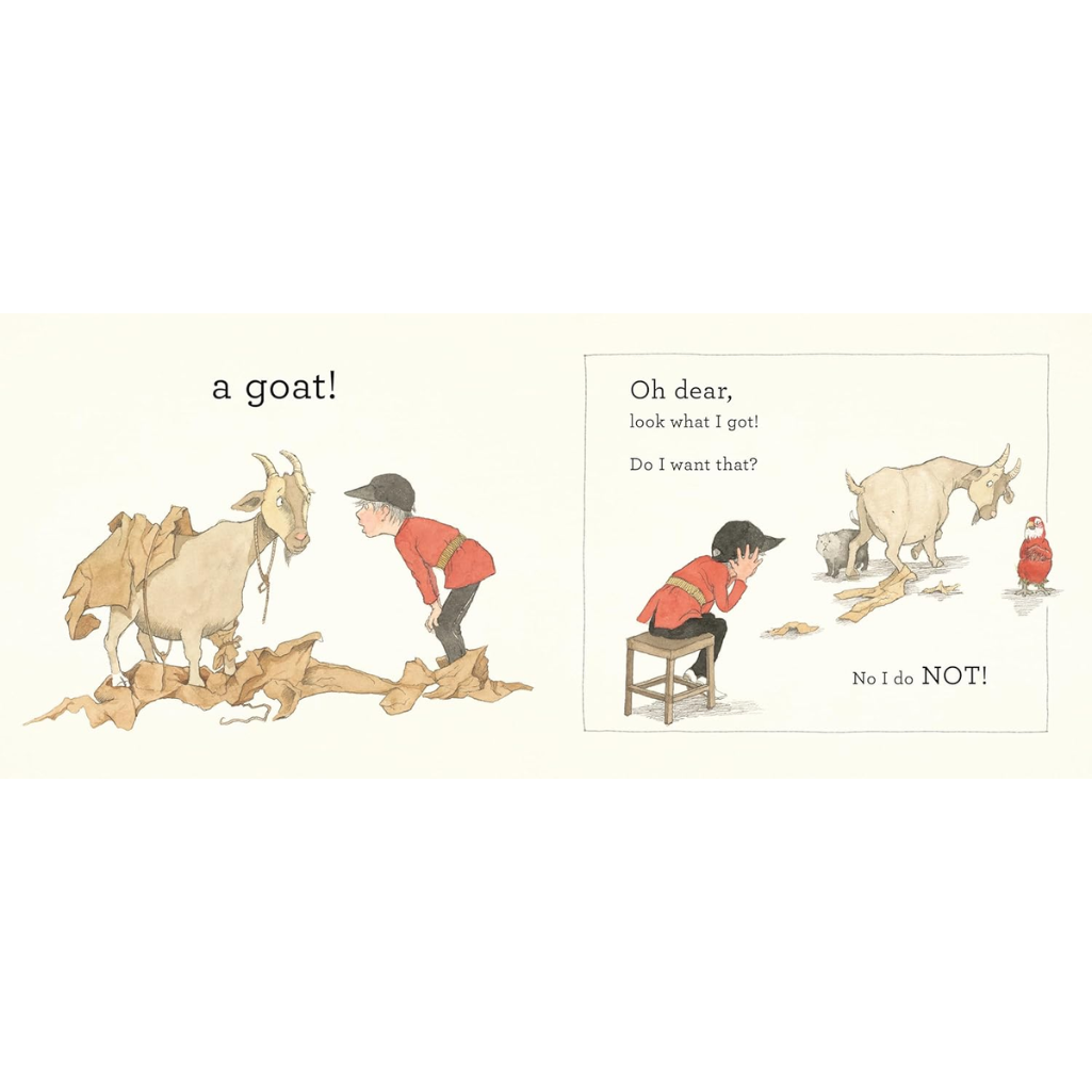 Illustration of a child with a goat and text on a white background