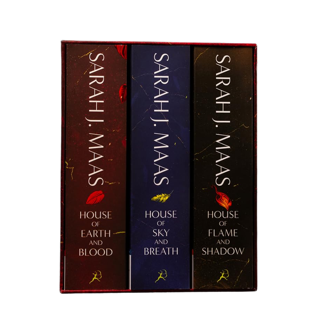 Three books from 'House of Earth and Blood' series by Sarah J. Maas on a white background