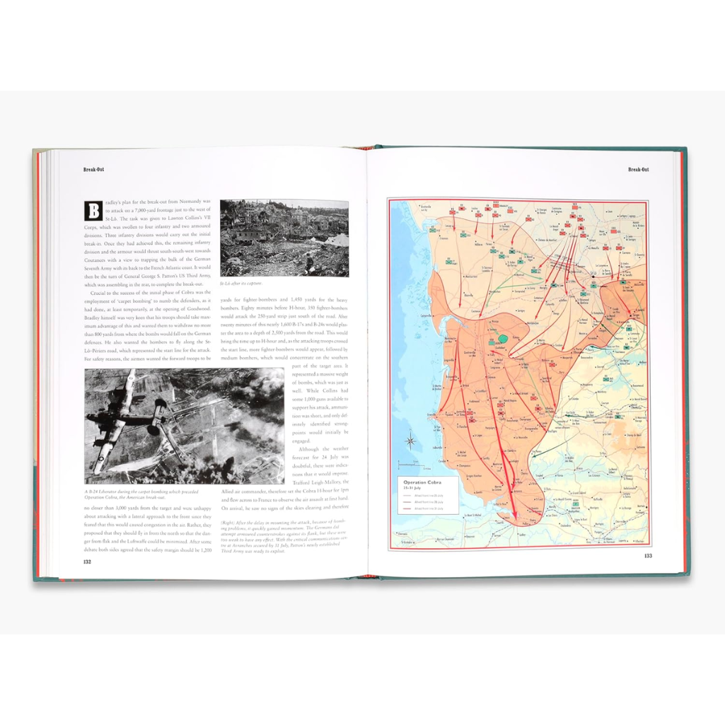 Open book showing a map and text on a white background