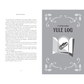 Page from a book with text and a Yule log illustration on a gray background