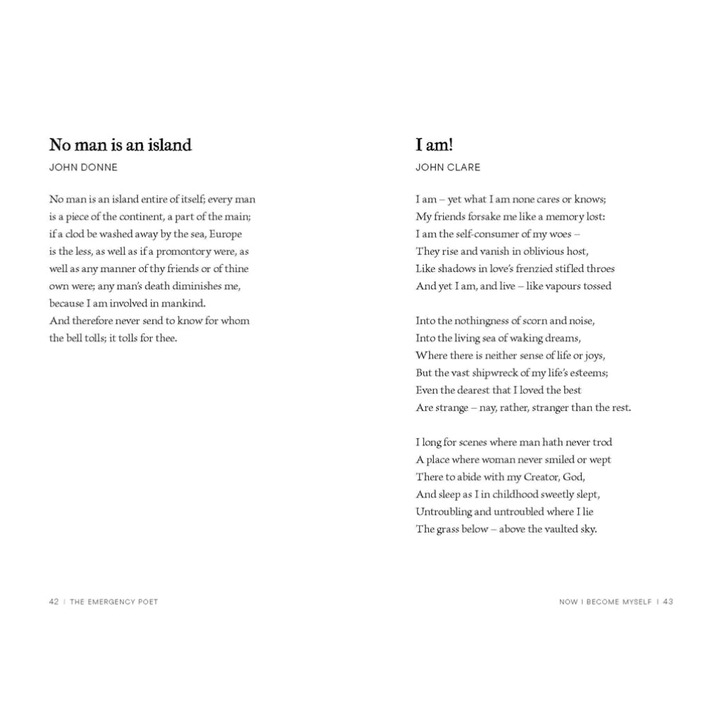 Two poems by John Donne and John Clare on a white background