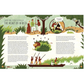 Illustrated book page from 'The Heart of Africa' with scenes of people in a forest and on a river.