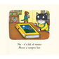 Illustration of a cat and mouse with a book titled 'No - it's full of stories About a vampire bat.'