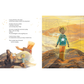 Illustrated book page with a child standing on a mountain and a puzzle piece with a similar scene.