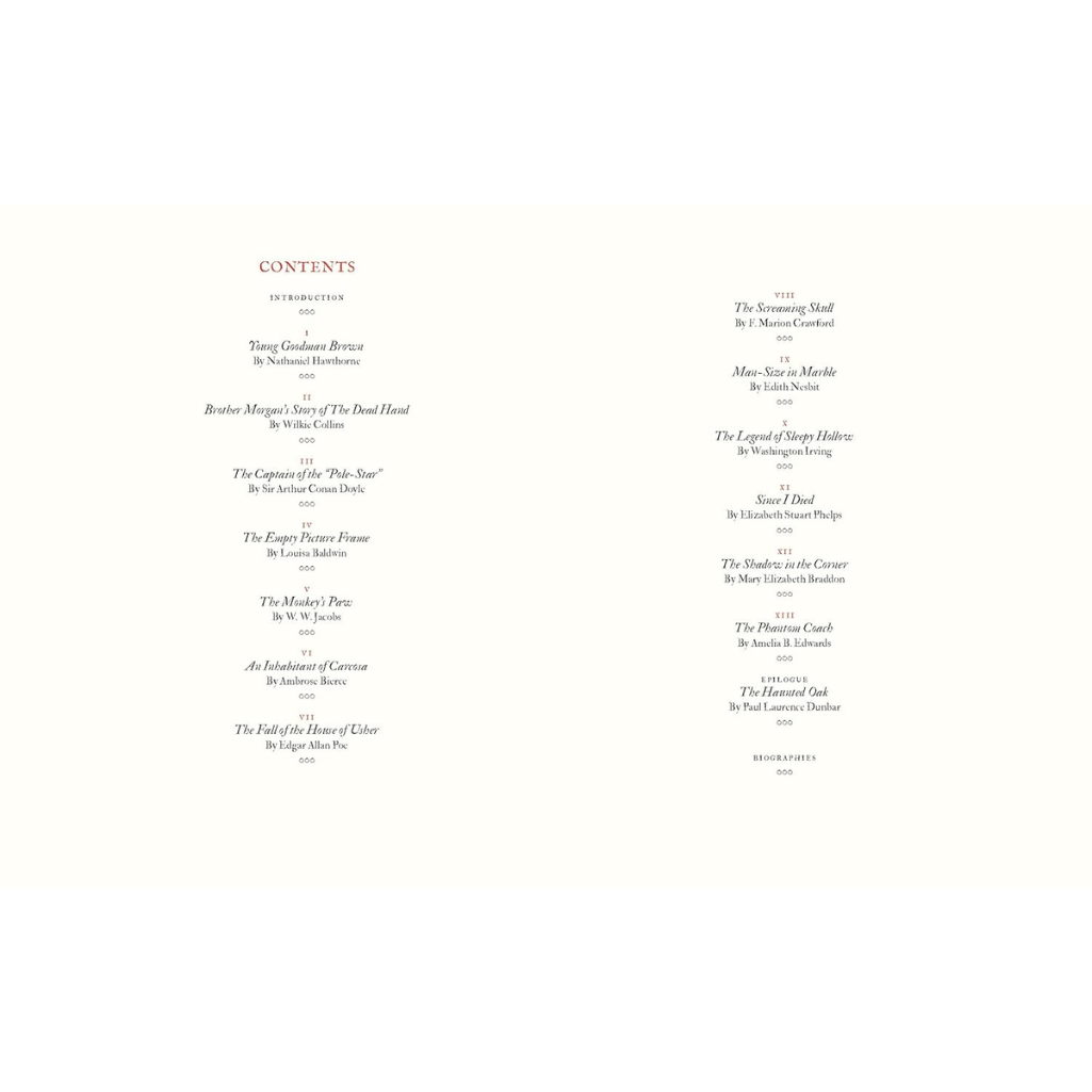 Table of contents page with black text on a white background