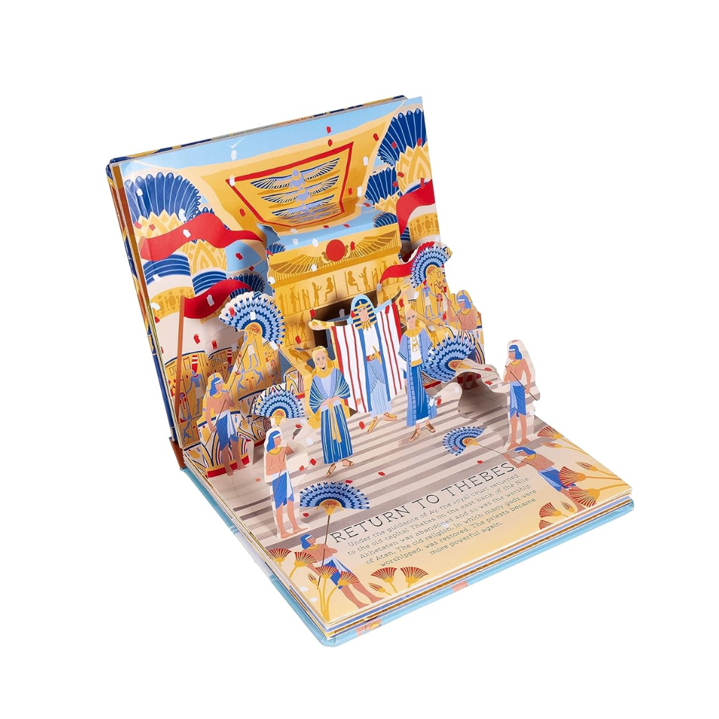 Pop-up book with ancient Egyptian design on a white background