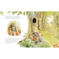 Illustrated book page with an owl and squirrels near a tree in a forest setting.
