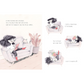 Illustrations of a woman reading a book in a living room with text bubbles.