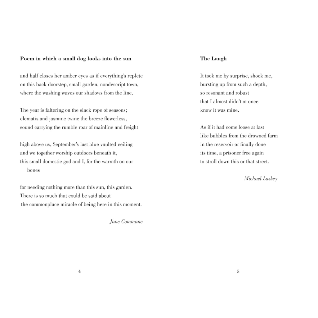 Two poems by Jane Commane and Michael Laskey on a white background