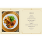 Menu with a plate of food and a table of contents on a beige background