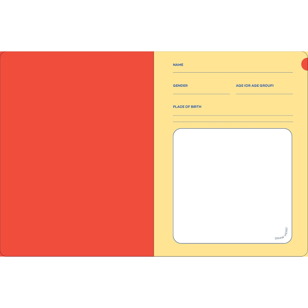 Red and yellow passport-style document template on a white background