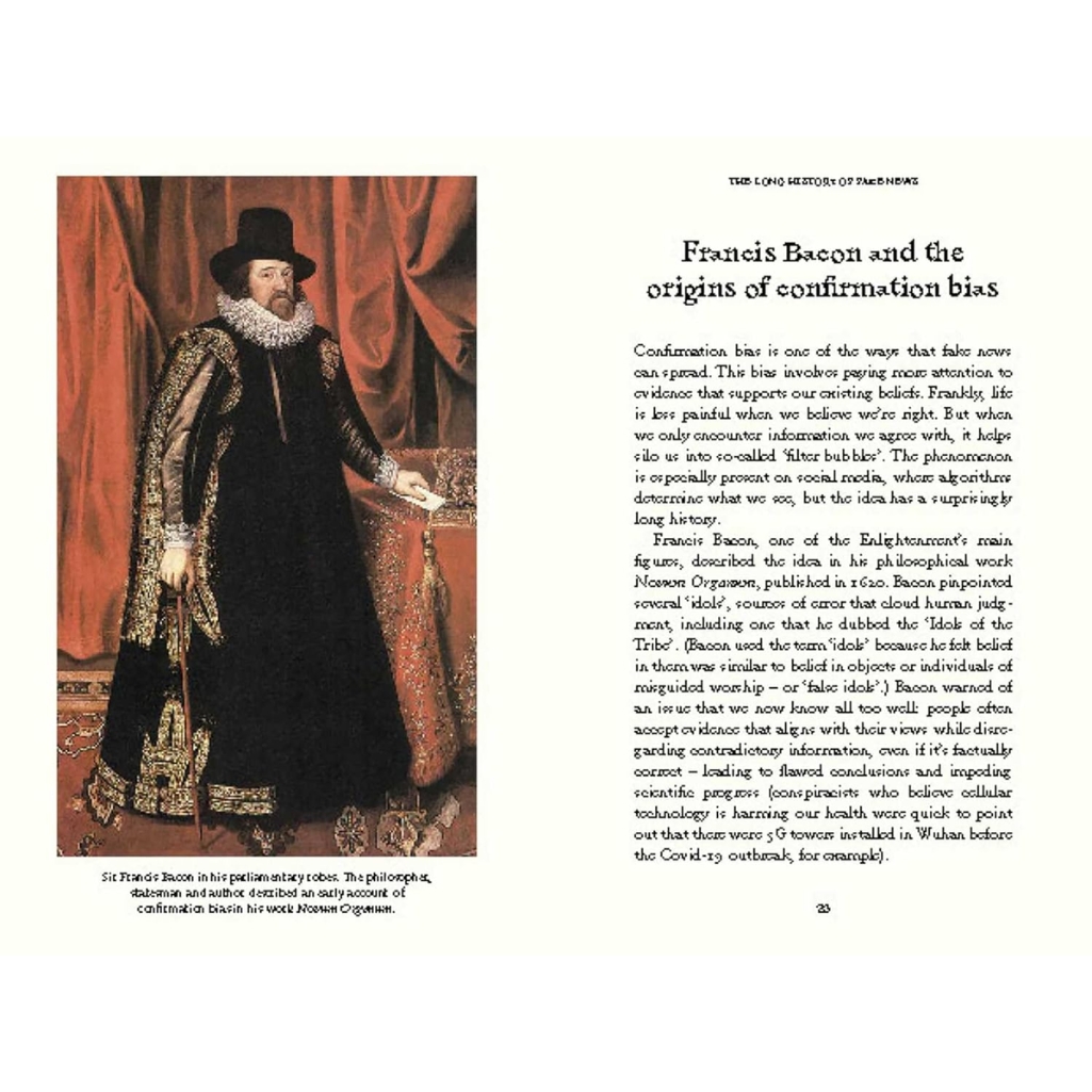 Portrait of a historical figure on the left with text on the right about Francis Bacon and confirmation bias.