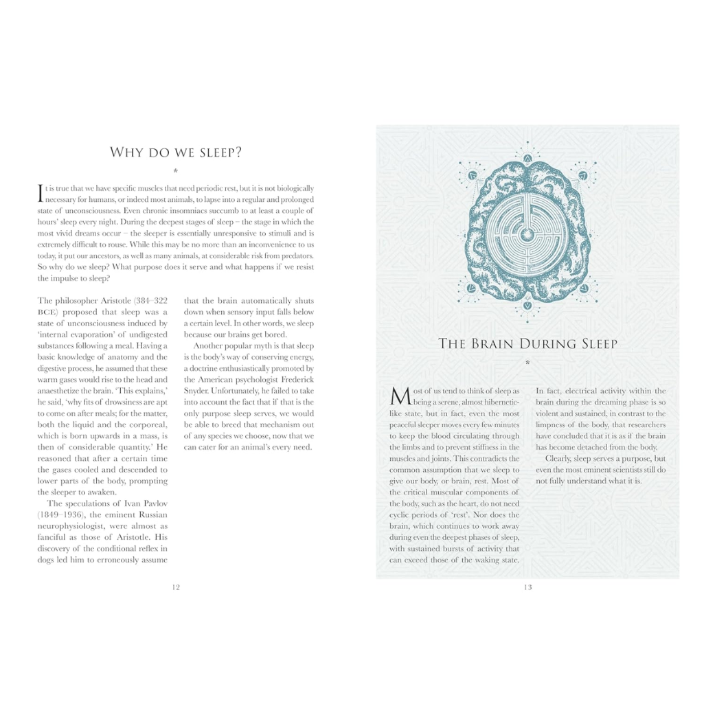 Book page with text and a diagram of the brain during sleep on a white background
