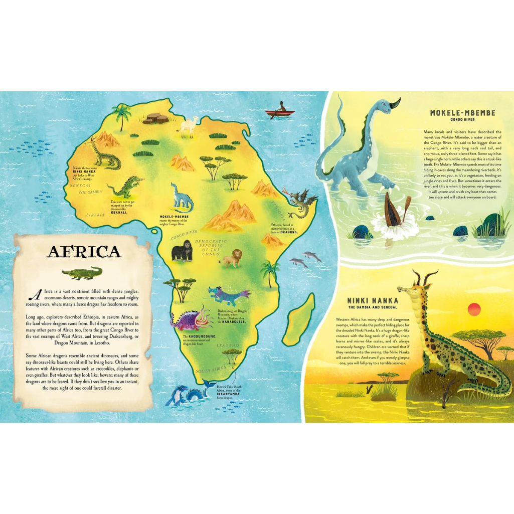 Illustrated map of Africa with various animals and text on a white background