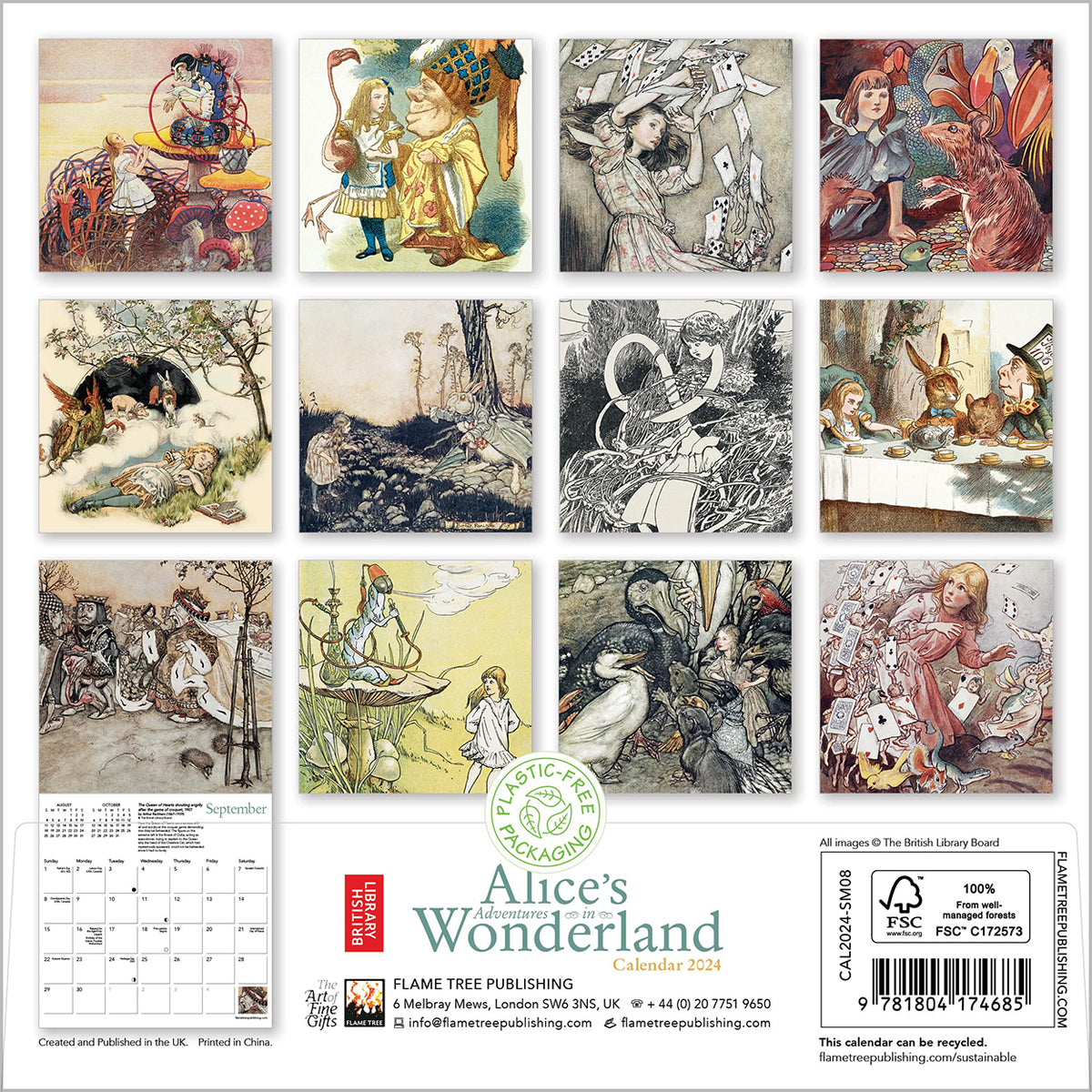 Alice's Adventures in Wonderland 2024 Mini Calendar, Back View