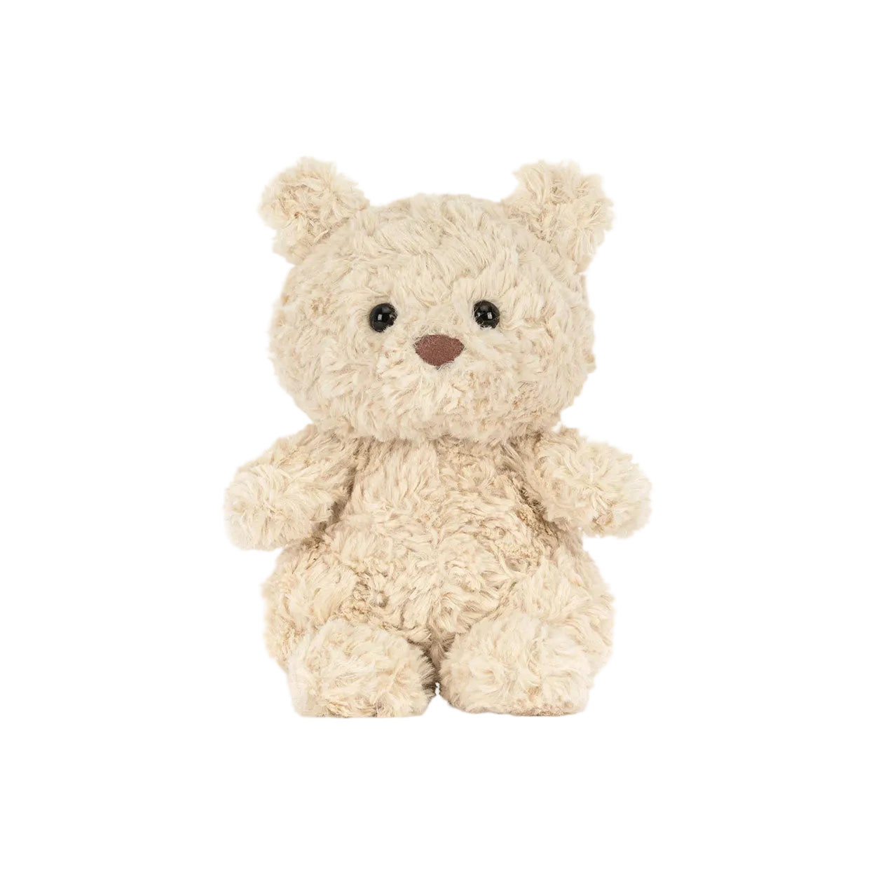 Small beige teddy bear on a white background