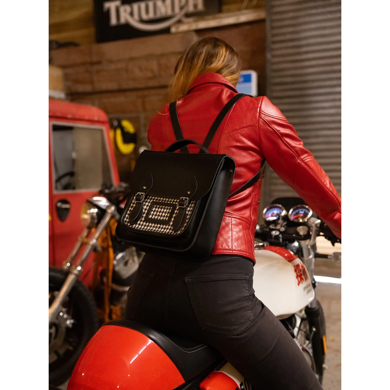 Small Portrait Backpack in Harris Tweed Houndstooth