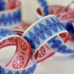 Close-up of colorful tape with blue and red patterns