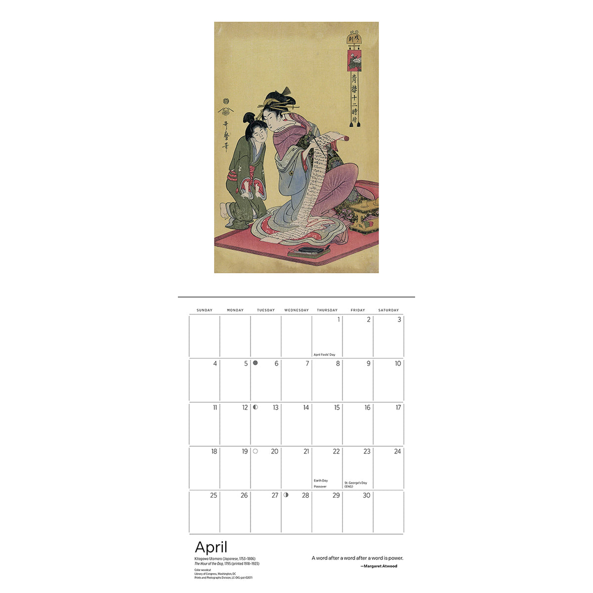 2027 Mini Reading Woman Calendar spread for April