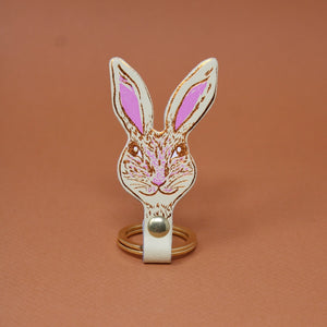 Cream Rabbit Leather Keyring