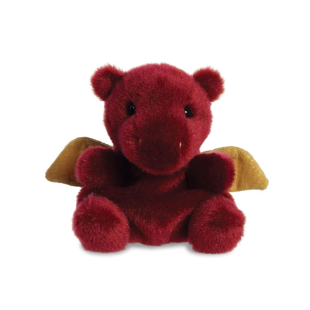 Red plush dragon toy with gold wings