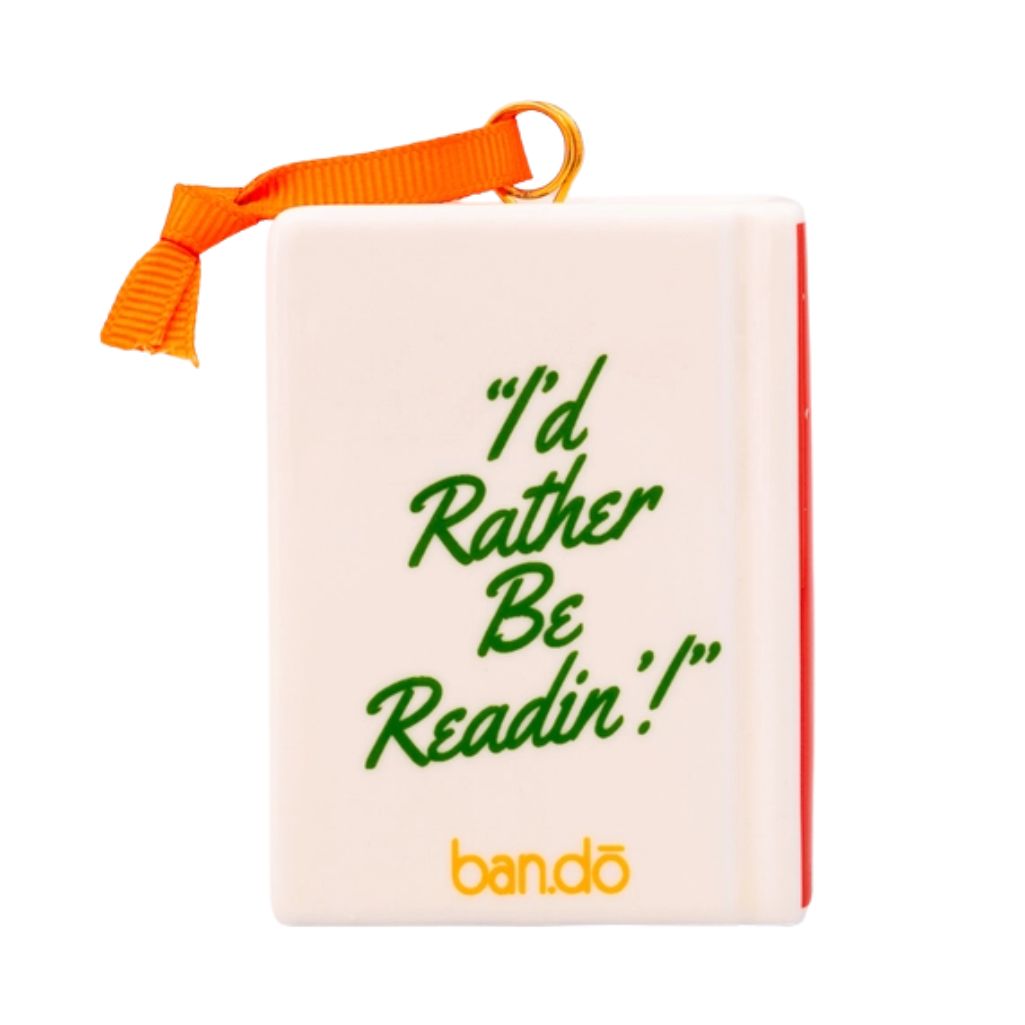 Small pouch with 'I'd Rather Be Readin'' text and orange strap on a white background