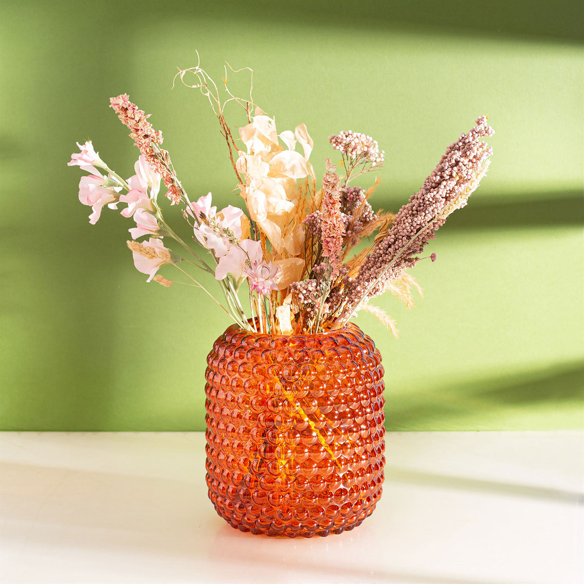 Amber Glass Bobble Vase with flowers lifestyle shot