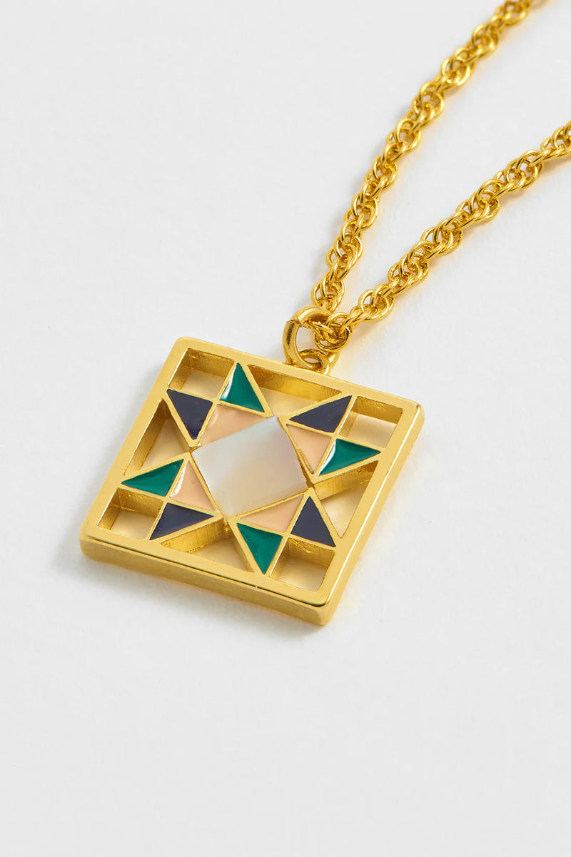 Gold Plated Quilted Square Pendant