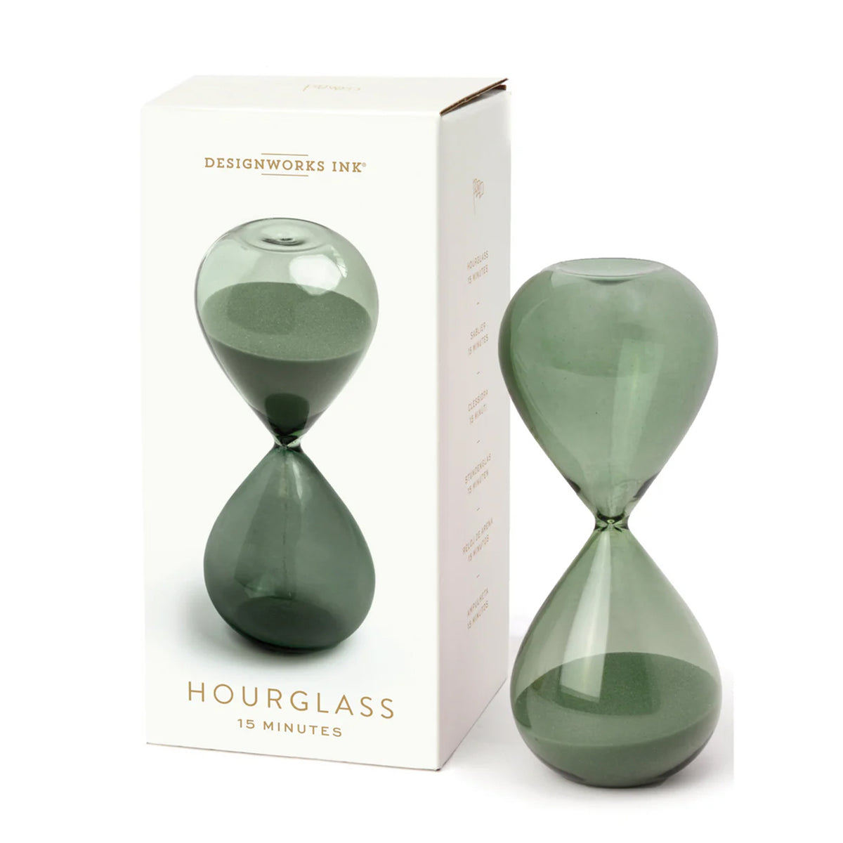 Evergreen Hourglass (15 minutes) and printed box