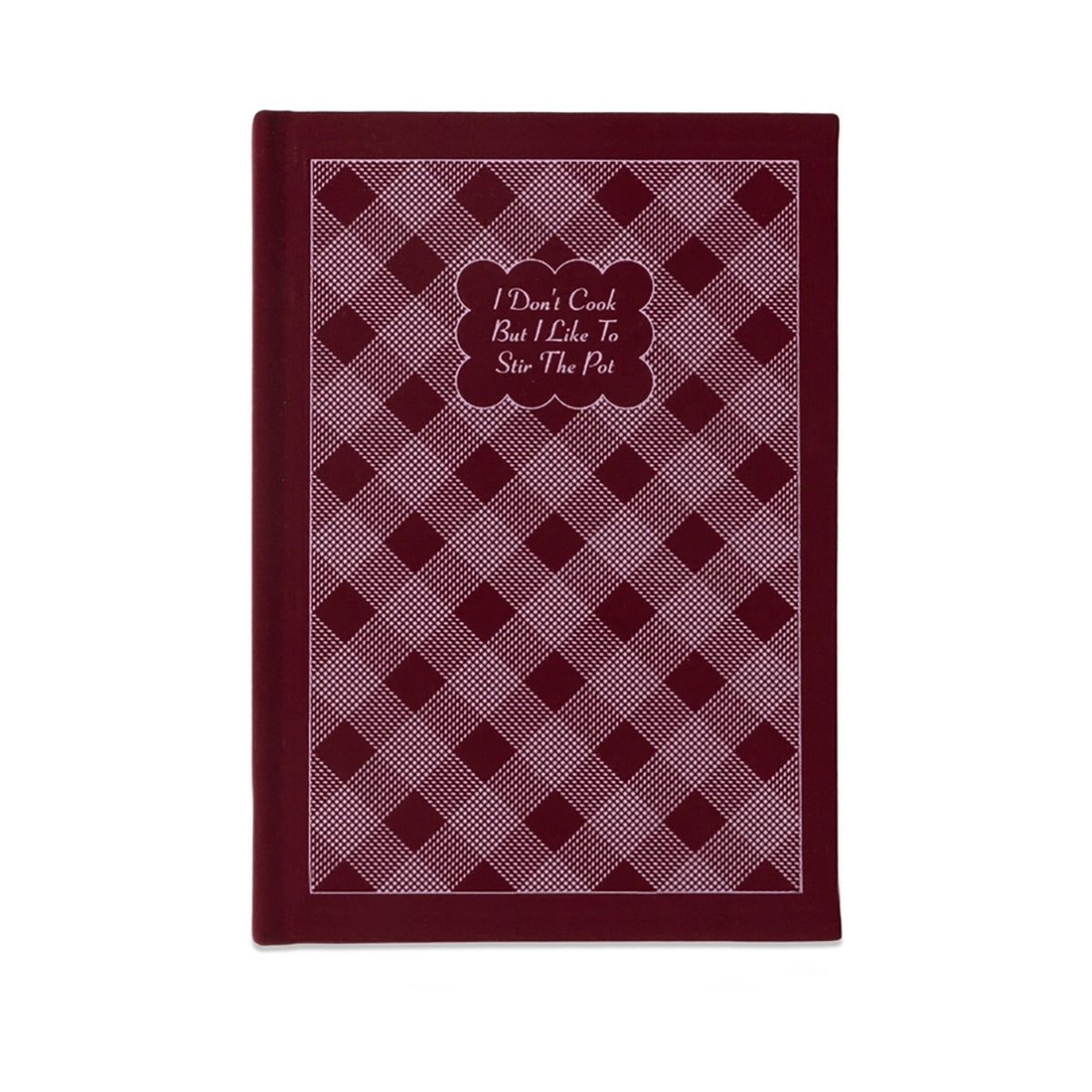 Red and white checkered notebook on
 a white background