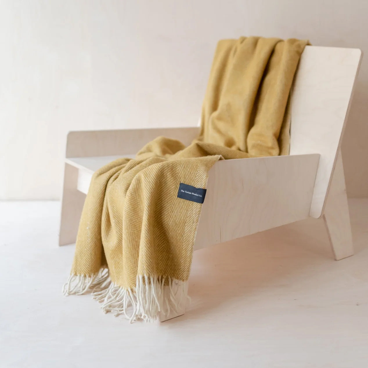 Image of Small Recycled Wool Blanket in Mustard Herringbone