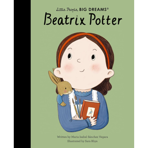 Book cover of 'Beatrix Potter' from 'Little People, Big Dreams' series with illustration of a girl holding a rabbit and book.