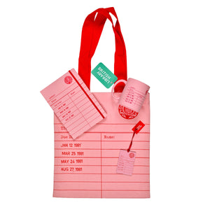 Library Card Tote Bag in Pink
