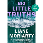 Book cover for 'Big Little Truths' by Liane Moriarty, featuring a dramatic aerial view of turquoise ocean waves with large purple title text and a teal 'Signed Copy' badge.