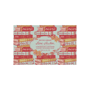 Soap packaging with Jane Austen design on a white background