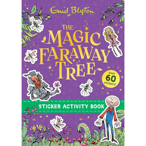 Front cover of the children's activity book 'The Magic Faraway Tree' by Enid Blyton, featuring a purple background with whimsical illustrated characters, flowers, and the text 'Sticker Activity Book' and 'Over 60 stickers!'.