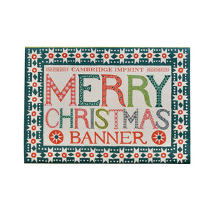 Decorative banner with 'Merry Christmas' text and festive pattern on a white background