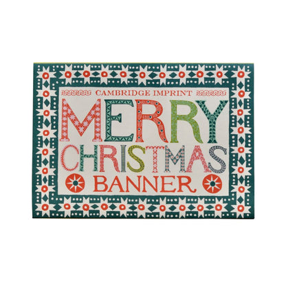Decorative banner with 'Merry Christmas' text and festive pattern on a white background