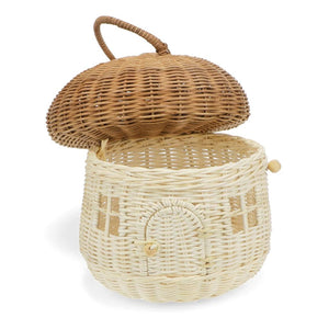 Rattan Mushroom House Basket with lifted lid