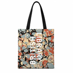 Marbled paper tote bag with British Library Logo