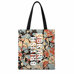 Marbled paper tote bag with British Library Logo