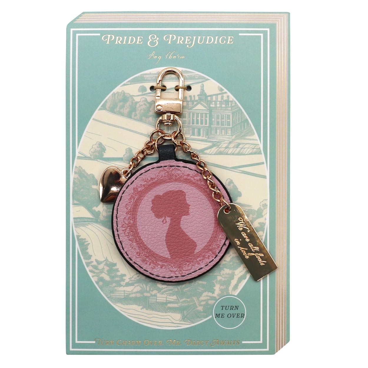 Pride and Prejudice Bag Charm on backing card