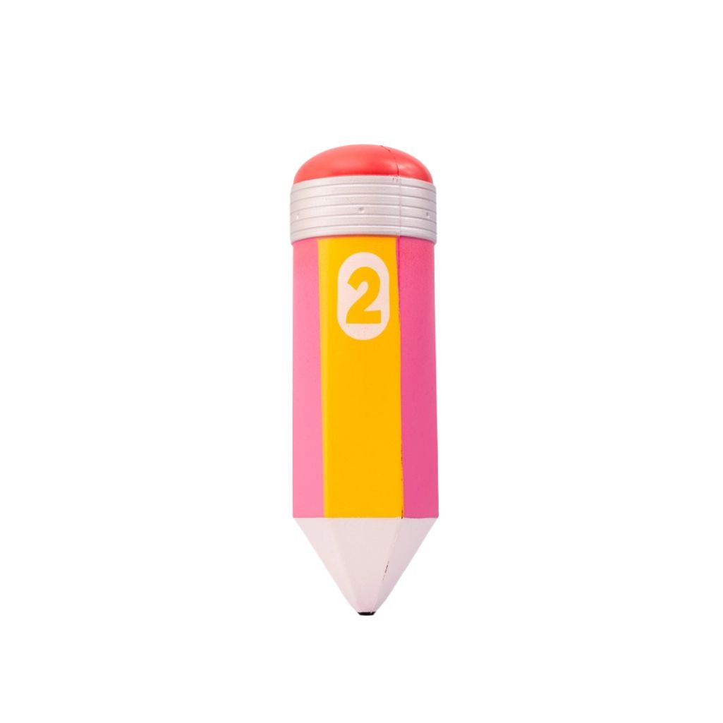 Colourful pencil-shaped Stress ball with a number 2 on a white background