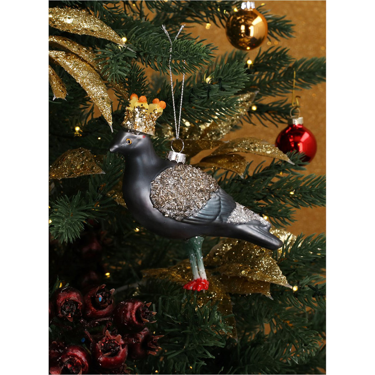 Pigeon Wearing a Crown Glass Decoration