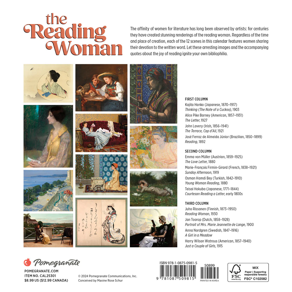 Reading Woman 2025 Mini Calendar Back Cover