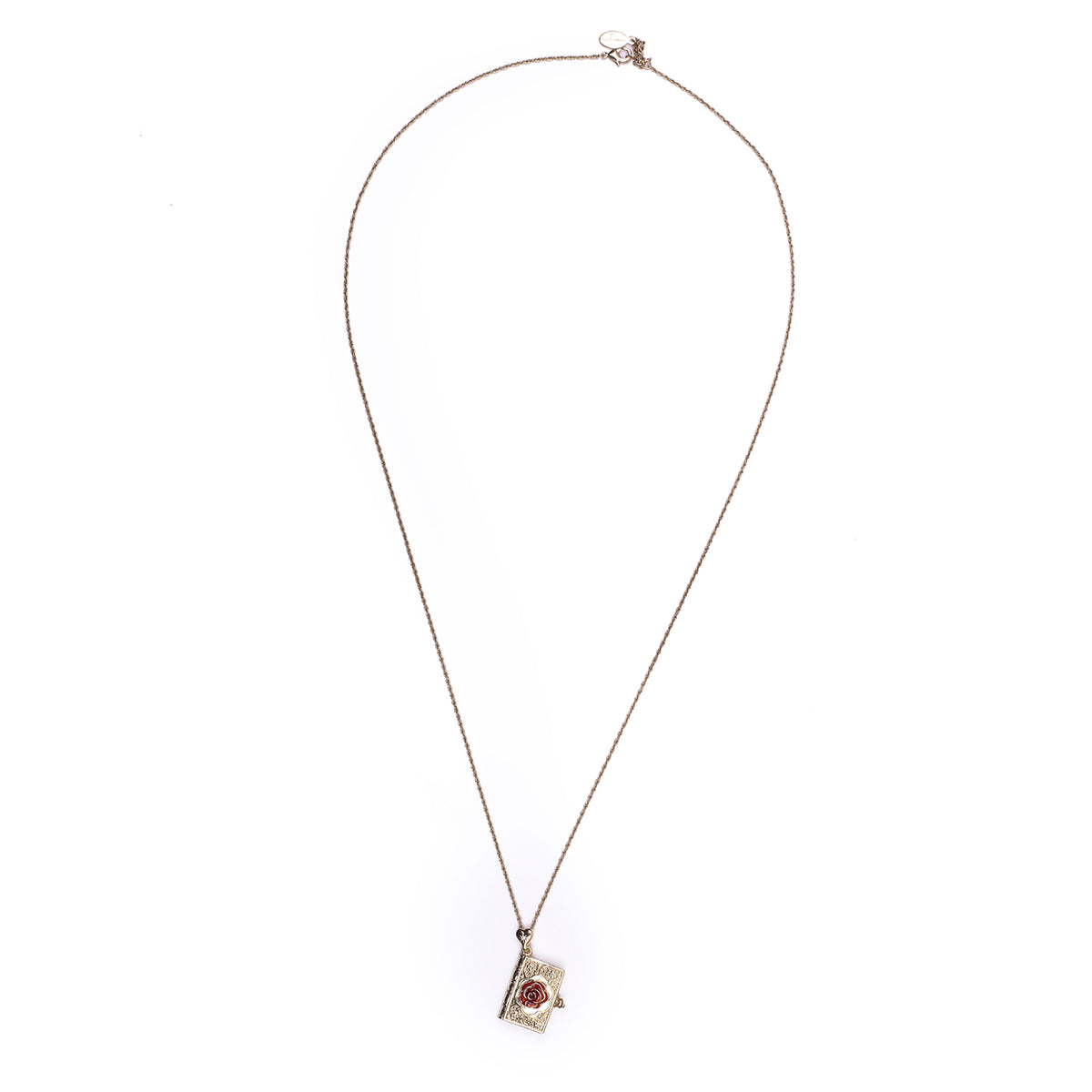 Rose Book Locket Pendant, full chain length