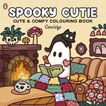 Cover of 'Spooky Cutie' coloring book by Coco Wyo with a ghost character reading a diary in a cozy room.