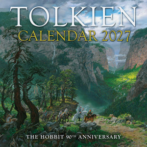 Tolkien Calendar 2027 cover with a fantasy landscape and characters.